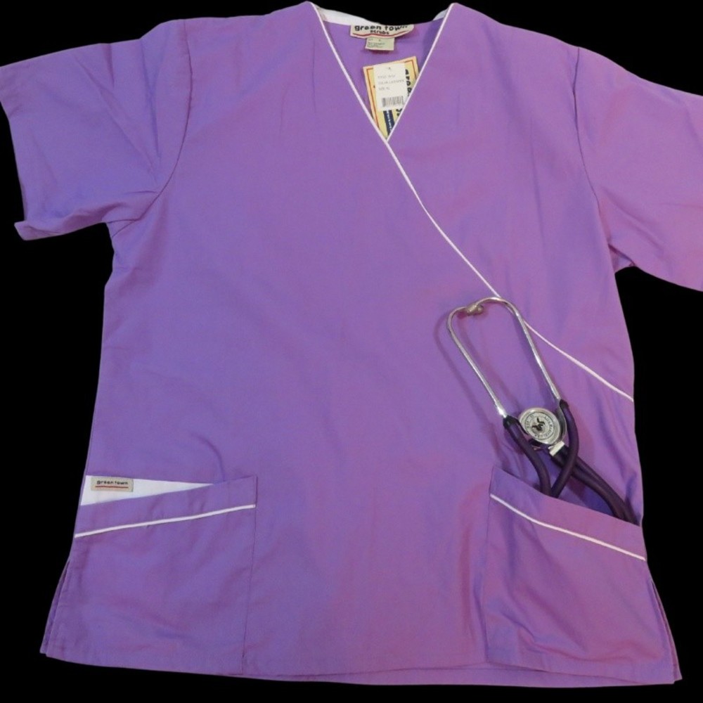 Unisex Green Town Medical Scrub Uniform Top Size XL Lavender